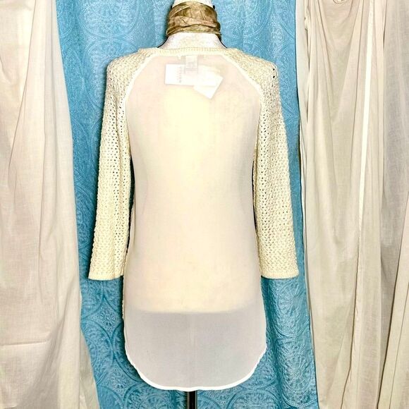 NWT Design History from Nordstrom Ivory Open Knit Top with Sheer Back Sz S - Picture 3 of 7